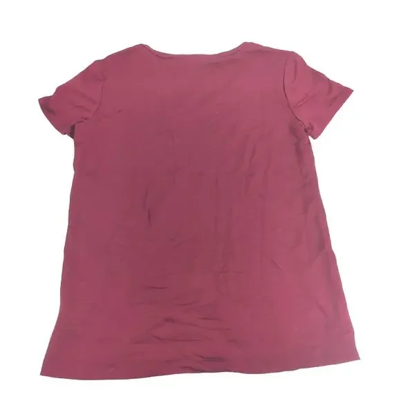 NWT GeeGee Rayon Blend Maroon T-Shirt Womens S Pocket V-Neck - Picture 3 of 7